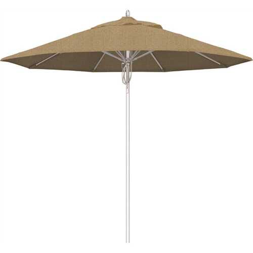 9 ft. Silver Aluminum Commercial Fiberglass Ribs Market Patio Umbrella and Pulley Lift in Linen Sesame Sunbrella