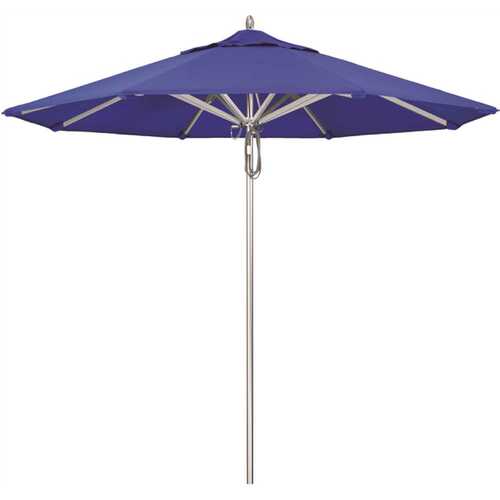 California Umbrella 194061507223 9 ft. Silver Aluminum Commercial Market Patio Umbrella with Pulley Lift in Pacific Blue Sunbrella