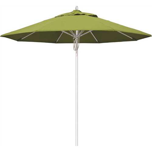 9 ft. Silver Aluminum Commercial Fiberglass Ribs Market Patio Umbrella and Pulley Lift in Macaw Sunbrella