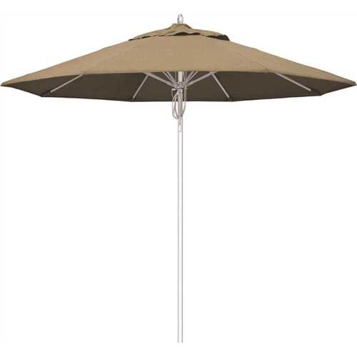 California Umbrella 194061508695 9 ft. Silver Aluminum Commercial Fiberglass Ribs Market Patio Umbrella and Pulley Lift in Heather Beige Sunbrella