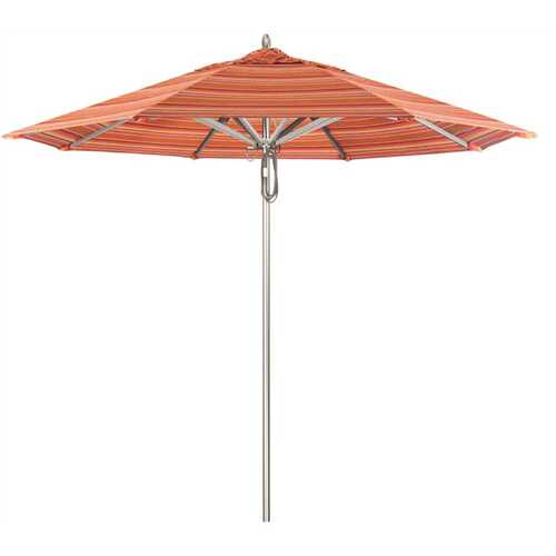 California Umbrella 194061507445 9 ft. Silver Aluminum Commercial Market Patio Umbrella with Pulley Lift in Dolce Mango Sunbrella