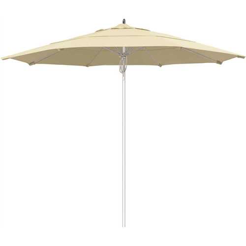 11 ft. Silver Aluminum Commercial Market Patio Umbrella Fiberglass Ribs and Pulley lift in Canvas Sunbrella