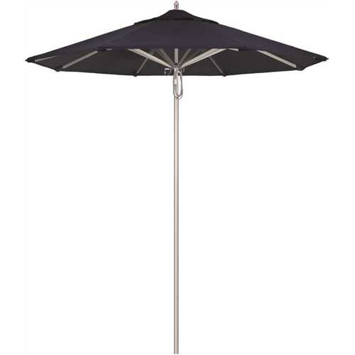 7.5 ft. Silver Aluminum Commercial Market Patio Umbrella with Pulley Lift in Navy Sunbrella