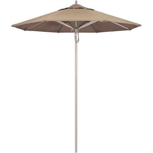 7.5 ft. Silver Aluminum Commercial Market Patio Umbrella with Pulley Lift in Taupe Sunbrella