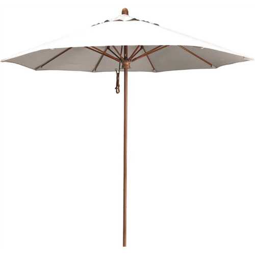 California Umbrella 194061509173 9 ft. Woodgrain Aluminum Commercial Market Patio Umbrella Fiberglass Ribs and Pulley Lift in Natural Sunbrella