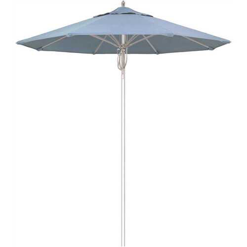 California Umbrella 194061508855 7.5 ft. Silver Aluminum Commercial Market Patio Umbrella Fiberglass Ribs and Pulley Lift in Air Blue Sunbrella