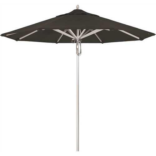 California Umbrella 194061507278 9 ft. Silver Aluminum Commercial Market Patio Umbrella with Pulley Lift in Black Sunbrella
