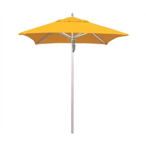 California Umbrella 194061508008 6 ft. Silver Aluminum Commercial Market Patio Umbrella with Pulley Lift in Sunflower Yellow Sunbrella