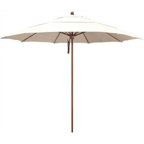 11 ft. Woodgrain Aluminum Commercial Market Patio Umbrella Fiberglass Ribs and Pulley Lift in Natural Sunbrella