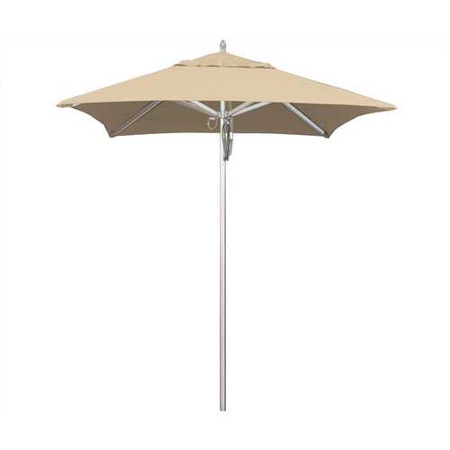 6 ft. Silver Aluminum Commercial Market Patio Umbrella with Pulley Lift in Antique Beige Sunbrella