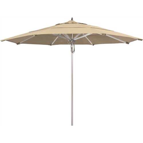 11 ft. Silver Aluminum Commercial Market Patio Umbrella with Pulley Lift in Antique Beige Sunbrella
