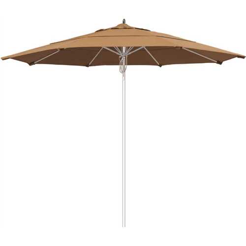 11 ft. Silver Aluminum Commercial Market Patio Umbrella Fiberglass Ribs and Pulley lift in Cocoa Sunbrella