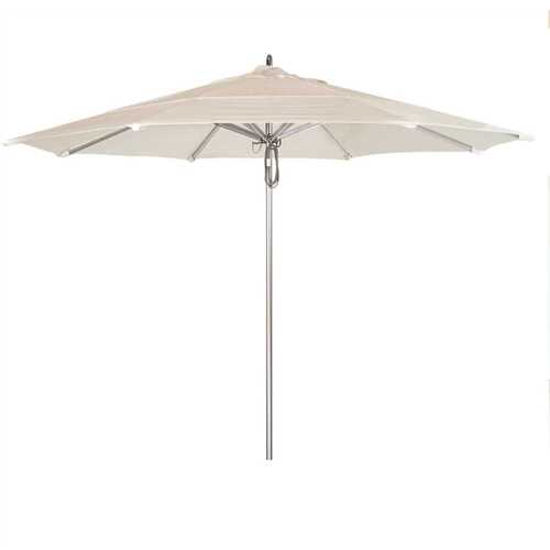 California Umbrella 194061507094 11 ft. Silver Aluminum Commercial Market Patio Umbrella with Pulley Lift in Canvas Sunbrella