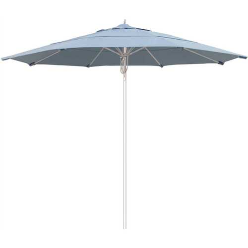 California Umbrella 194061508169 11 ft. Silver Aluminum Commercial Fiberglass Ribs Market Patio Umbrella and Pulley Lift in Air Blue Sunbrella