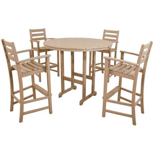 Trex Outdoor Furniture TXS119-1-SC Monterey Bay Sand Castle Plastic Outdoor Patio Bar Height Dining Set