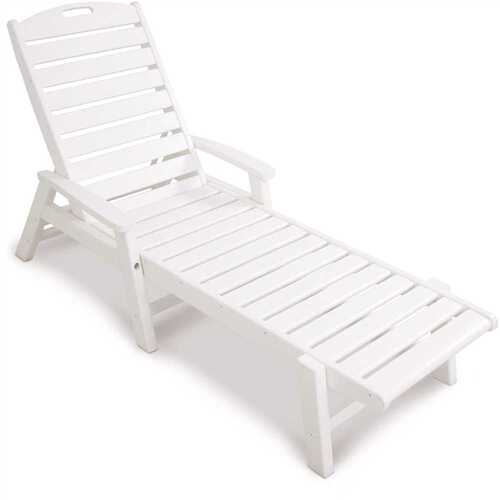 Yacht Club Classic White Plastic Outdoor Patio Stackable Chaise Lounge Chair