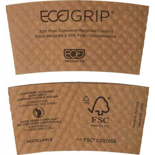 Eco-Products, Inc EG-2000 Ecogrip Renewable Resource Kraft Compostable/Recyclable Cup Sleeve