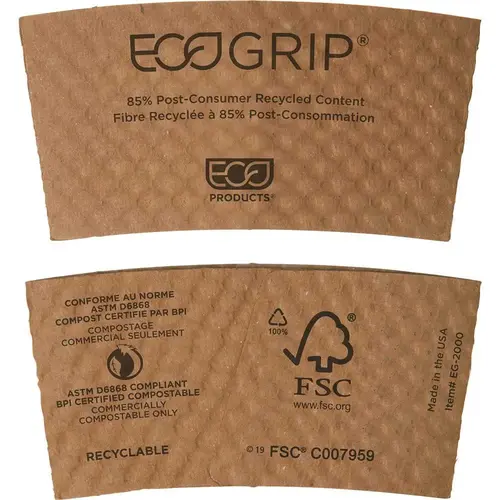 Eco-Products, Inc EG-2000 Ecogrip Renewable Resource Kraft Compostable/Recyclable Cup Sleeve - pack of 1300