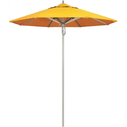 California Umbrella 194061507834 7.5 ft. Silver Aluminum Commercial Market Patio Umbrella with Pulley Lift in Sunflower Yellow Sunbrella