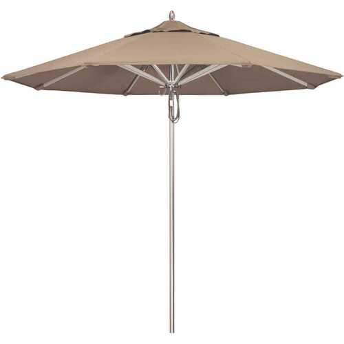 California Umbrella 194061507414 9 ft. Silver Aluminum Commercial Market Patio Umbrella with Pulley Lift in Taupe Sunbrella