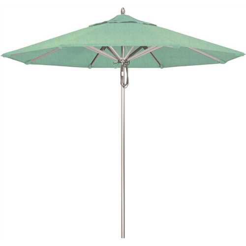 California Umbrella 194061507186 9 ft. Silver Aluminum Commercial Market Patio Umbrella with Pulley Lift in Spectrum Mist Sunbrella