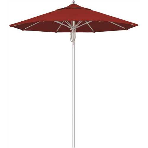 California Umbrella 194061508817 7.5 ft. Silver Aluminum Commercial Market Patio Umbrella Fiberglass Ribs and Pulley Lift in Red Sunbrella