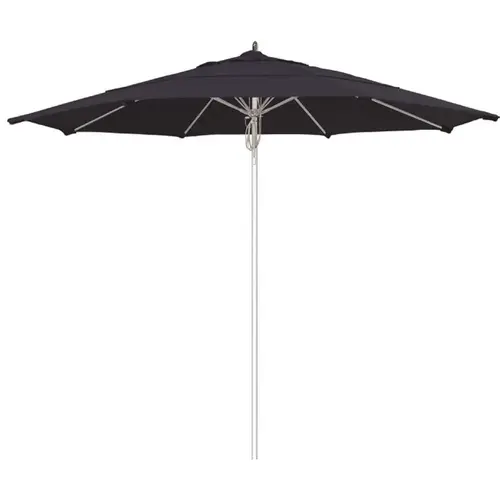 California Umbrella 194061508268 11 ft. Silver Aluminum Commercial Market Patio Umbrella Fiberglass Ribs and Pulley lift in Navy Sunbrella