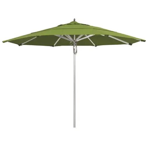 California Umbrella 194061506899 11 ft. Silver Aluminum Commercial Market Patio Umbrella with Pulley Lift in Specturm Cilantro Sunbrella