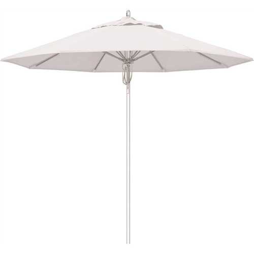 California Umbrella 194061508527 9 ft. Silver Aluminum Commercial Fiberglass Ribs Market Patio Umbrella and Pulley Lift in Natural Sunbrella