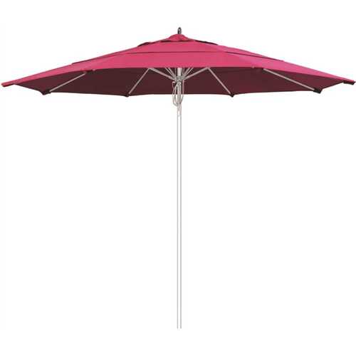 California Umbrella 194061508329 11 ft. Silver Aluminum Commercial Fiberglass Ribs Market Patio Umbrella and Pulley Lift in Hot Pink Sunbrella