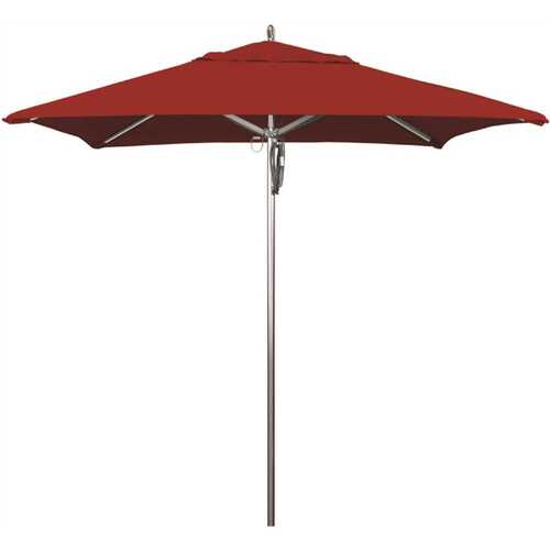 California Umbrella 194061507490 7.5 ft. Square Silver Aluminum Commercial Market Patio Umbrella with Pulley Lift in Red Sunbrella