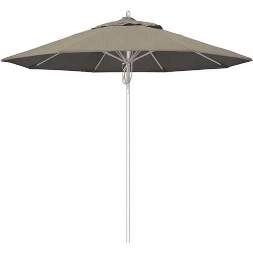 California Umbrella 194061508473 9 ft. Silver Aluminum Commercial Fiberglass Ribs Market Patio Umbrella and Pulley Lift in Spectrum Dove Sunbrella