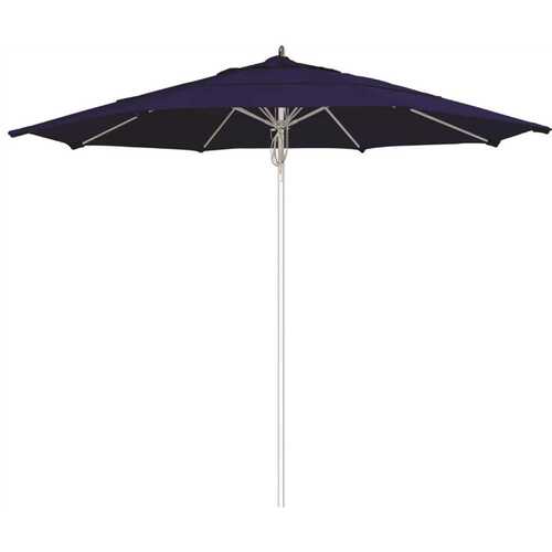 California Umbrella 194061508367 11 ft. Silver Aluminum Commercial Fiberglass Ribs Market Patio Umbrella and Pulley Lift in True Blue Sunbrella