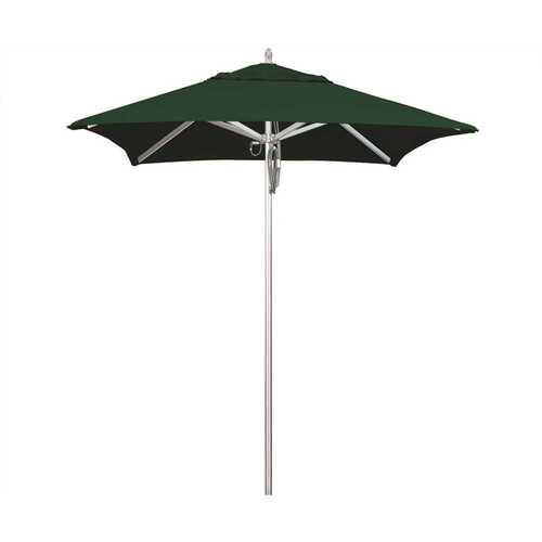 California Umbrella 194061507995 6 ft. Silver Aluminum Commercial Market Patio Umbrella with Pulley Lift in Forest Green Sunbrella