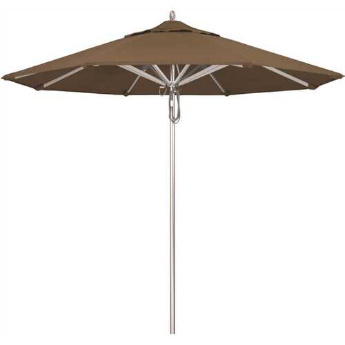 California Umbrella 194061507339 9 ft. Silver Aluminum Commercial Market Patio Umbrella with Pulley Lift in Cocoa Sunbrella