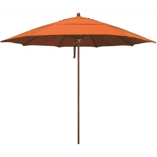 California Umbrella 194061509296 11 ft. Woodgrain Aluminum Commercial Market Patio Umbrella Fiberglass Ribs and Pulley Lift in Tuscan Sunbrella