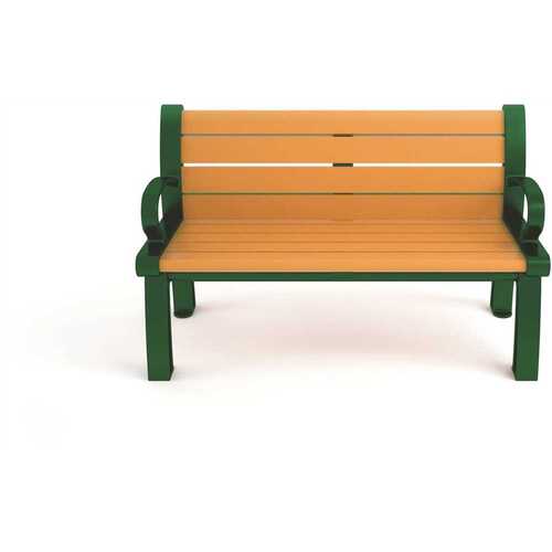 National Brand Alternative 289-1026-2 Heritage 4 ft. Cedar Planks with Green Frame Recycled Plastic Bench Yellow/Gold