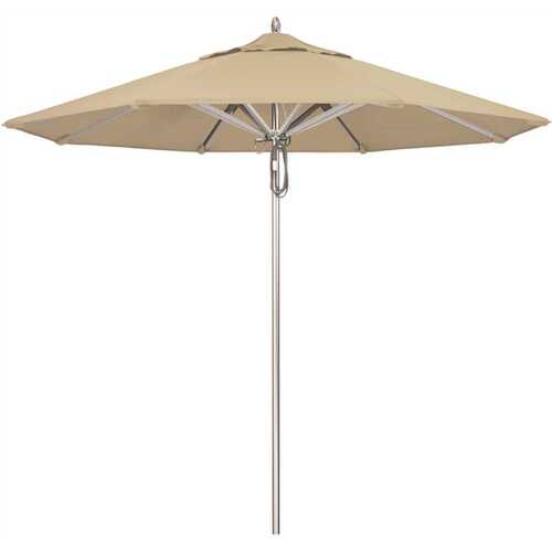 California Umbrella 194061507322 9 ft. Silver Aluminum Commercial Market Patio Umbrella with Pulley Lift in Antique Beige Sunbrella