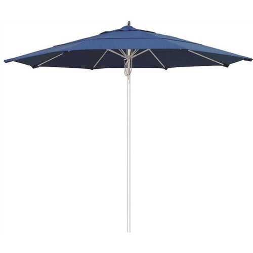 California Umbrella 194061508350 11 ft. Silver Aluminum Commercial Fiberglass Ribs Market Patio Umbrella and Pulley Lift in Regatta Sunbrella