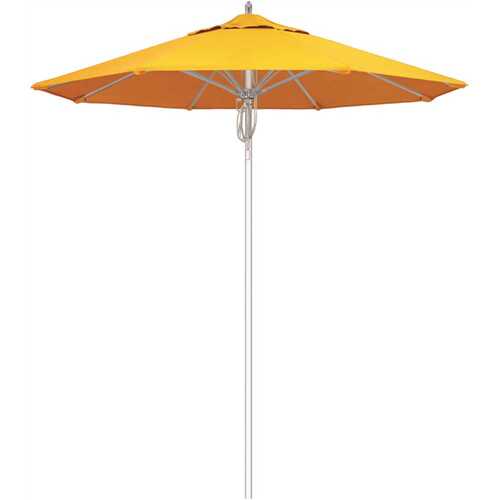 California Umbrella 194061508978 7.5 ft. Silver Aluminum Commercial Market Patio Umbrella Fiberglass Ribs and Pulley Lift in Sunflower Yellow Sunbrella