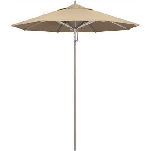 California Umbrella 194061507759 7.5 ft. Silver Aluminum Commercial Market Patio Umbrella with Pulley Lift in Antique Beige Sunbrella