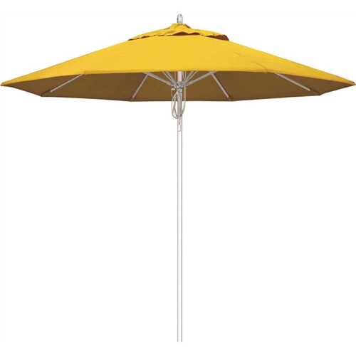 California Umbrella 194061508671 9 ft. Silver Aluminum Commercial Fiberglass Ribs Market Patio Umbrella and Pulley Lift in Sunflower Yellow Sunbrella
