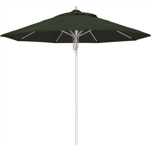 California Umbrella 194061508657 9 ft. Silver Aluminum Commercial Fiberglass Ribs Market Patio Umbrella and Pulley Lift in Forest Green Sunbrella