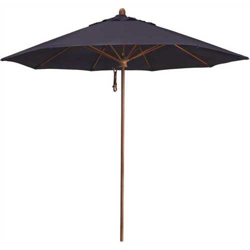 California Umbrella 194061509227 9 ft. Woodgrain Aluminum Commercial Market Patio Umbrella Fiberglass Ribs and Pulley Lift in Navy Sunbrella