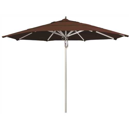 California Umbrella 194061507056 11 ft. Silver Aluminum Commercial Market Patio Umbrella with Pulley Lift in Bay Brown Sunbrella
