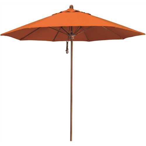 9 ft. Woodgrain Aluminum Commercial Market Patio Umbrella Fiberglass Ribs and Pulley Lift in Tuscan Sunbrella