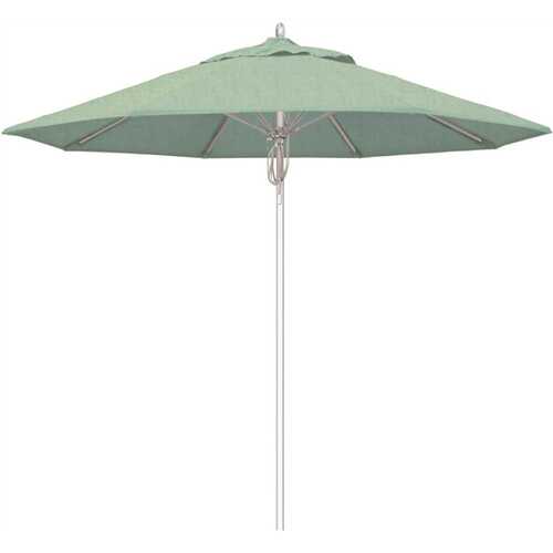 California Umbrella 194061508459 9 ft. Silver Aluminum Commercial Fiberglass Ribs Market Patio Umbrella and Pulley Lift in Spectrum Mist Sunbrella