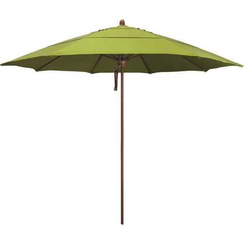 California Umbrella 194061509319 11 ft. Woodgrain Aluminum Commercial Market Patio Umbrella Fiberglass Ribs and Pulley Lift in Macaw Sunbrella