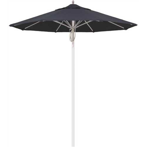 California Umbrella 194061508787 7.5 ft. Silver Aluminum Commercial Market Patio Umbrella Fiberglass Ribs and Pulley Lift in Spectrum Indigo Sunbrella