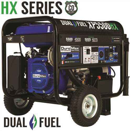 DUROMAX XP5500HX 5500/4500-Watt Dual Fuel Electric Start Gasoline/Propane Portable Generator with CO Alert Shutdown Sensor